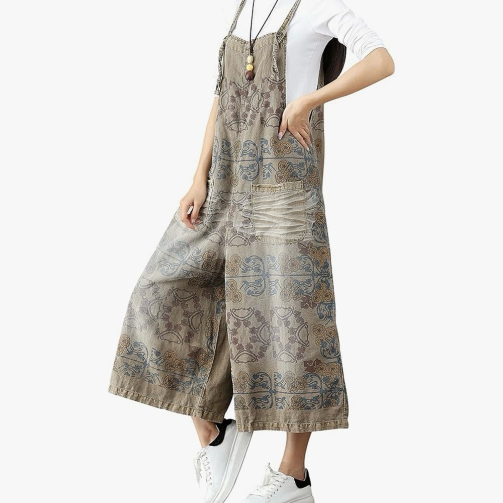 Overalls~BOHO Stylish Brown Patterned Women's Overalls